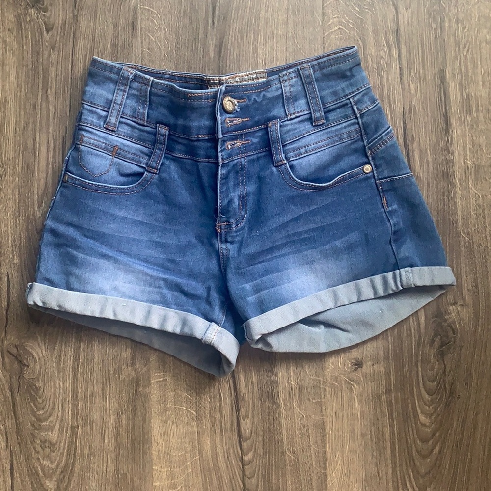 Button fly high waisted girls shorts